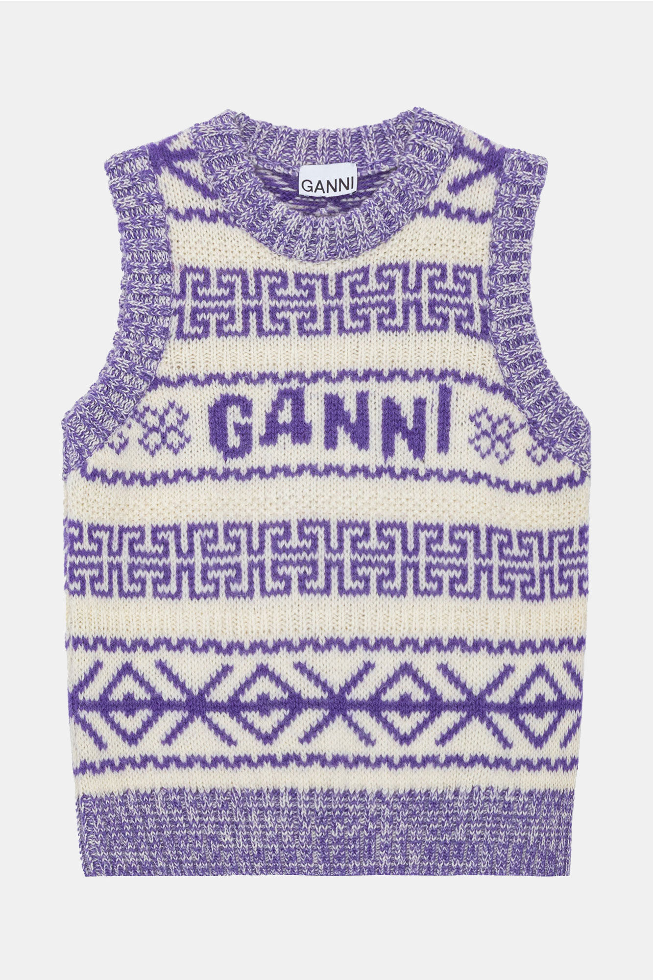 Purple Lambswool O-neck Vest, Organic Wool, in colour Simply Purple - 1 - GANNI