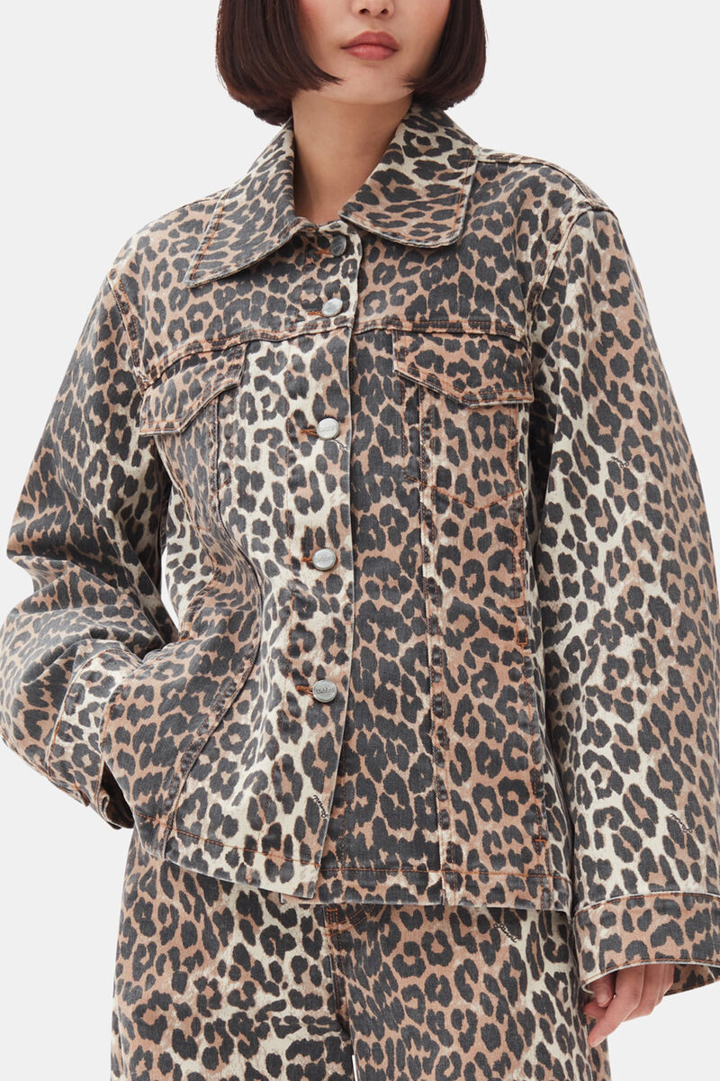 Leopard Denim Jacket, Organic Cotton, in colour Leopard - 1 - GANNI