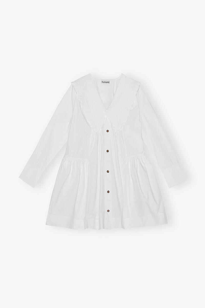 Mini Shirt Dress in White Cotton, Organic Cotton, in colour Bright White - 1 - GANNI