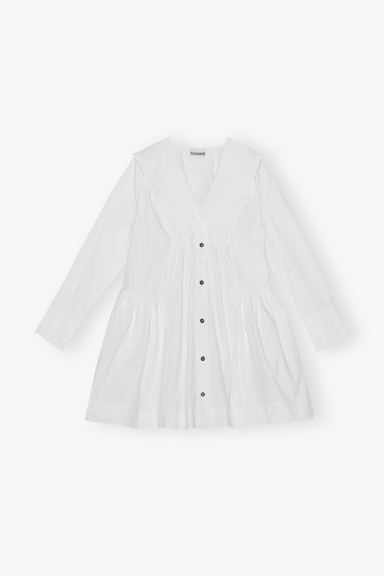 Mini Shirt Dress in White Cotton, Organic Cotton, in colour Bright White - 1 - GANNI