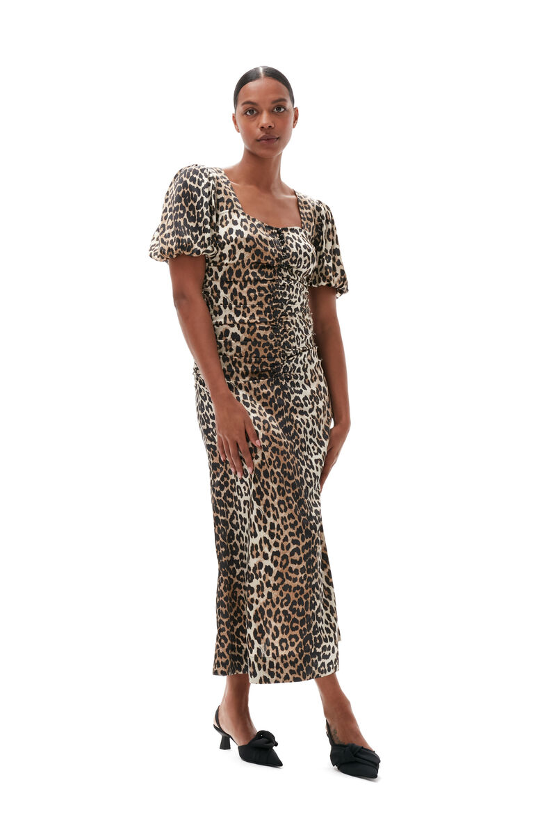 Silk Leopard Maxi Dress, Elastane, in colour Leopard - 1 - GANNI