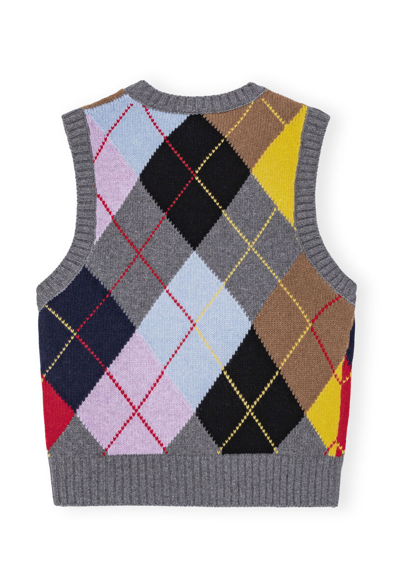 Gilet Harlequin Wool Mix Knit, Recycled Polyamide, in colour Frost Gray - 2 - GANNI