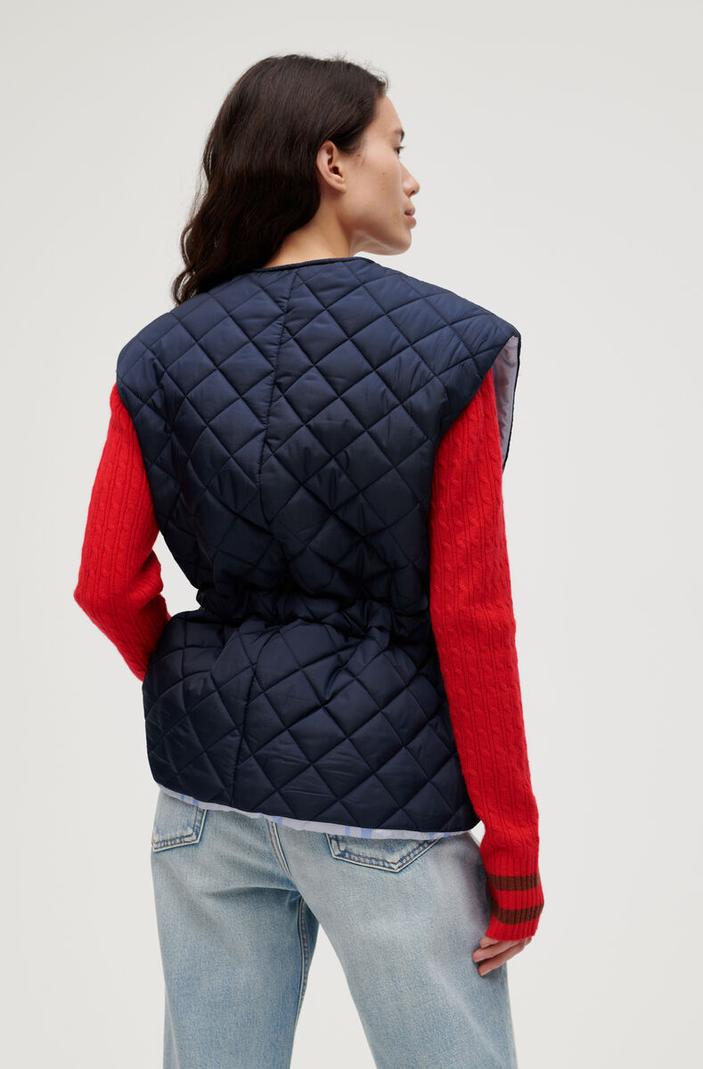 Recycled Ripstop Quilt Quilted Vest, Polyester, in colour Sky Captain - 3 - GANNI