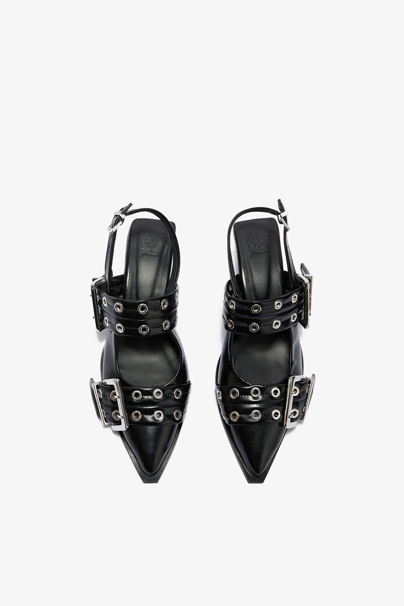 Feminine Buckle Heels in Black, Recycled Polyester, in colour Black - 3 - GANNI