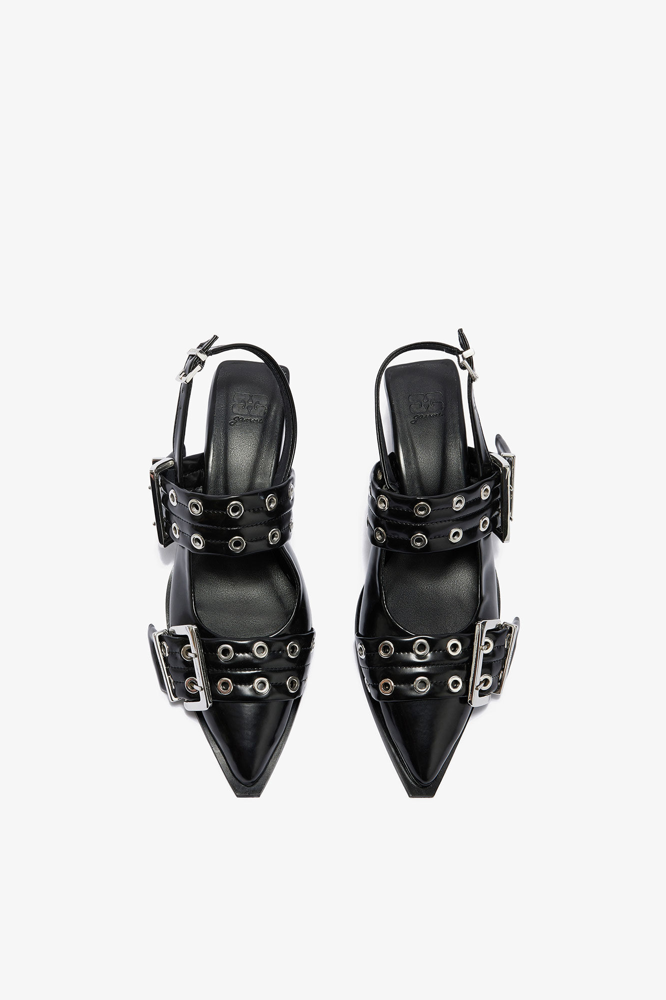 Feminine Buckle Heels in Black, Recycled Polyester, in colour Black - 3 - GANNI