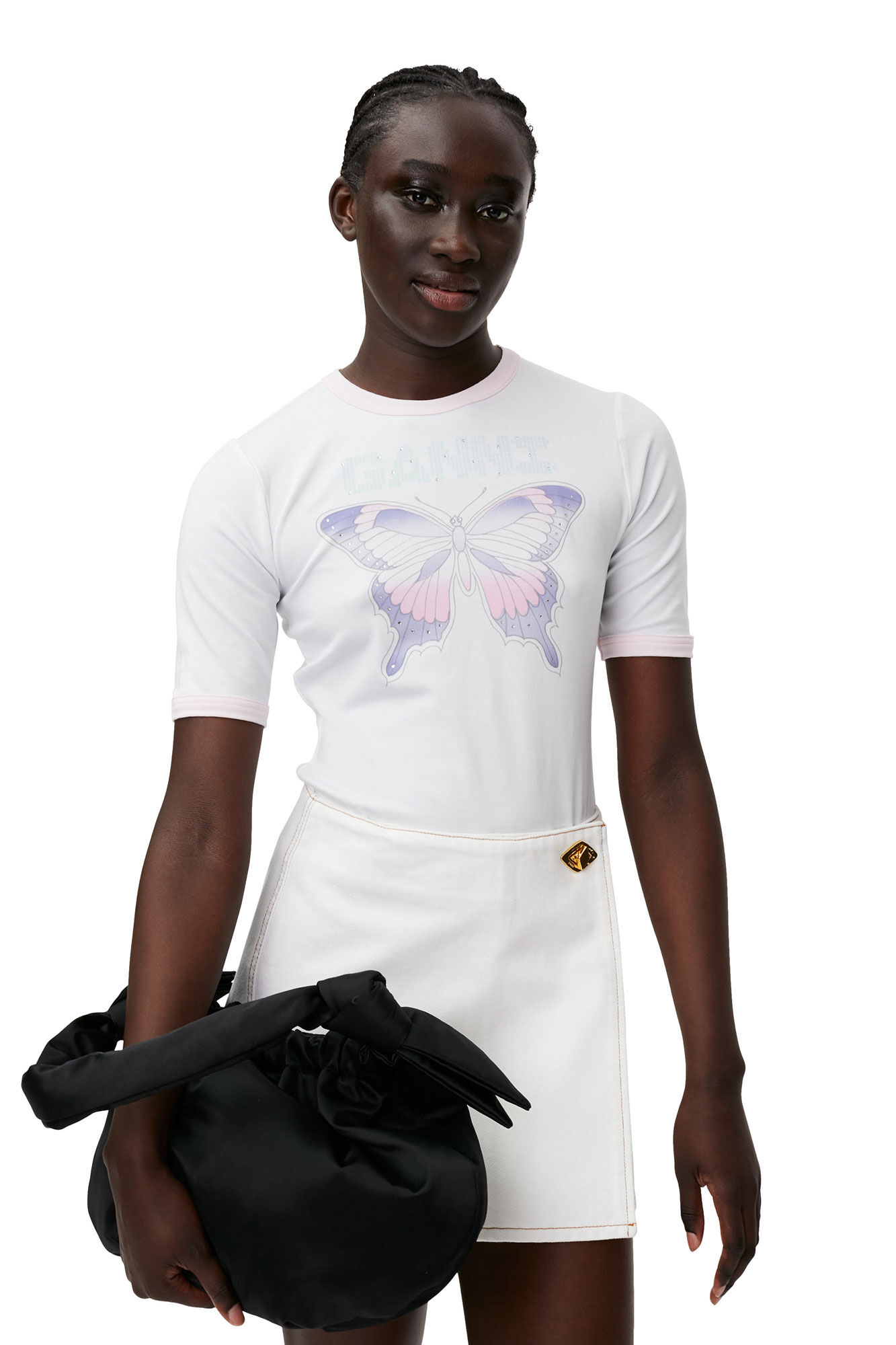 Fitted Butterfly T-shirt, Elastane, in colour Bright White - 3 - GANNI