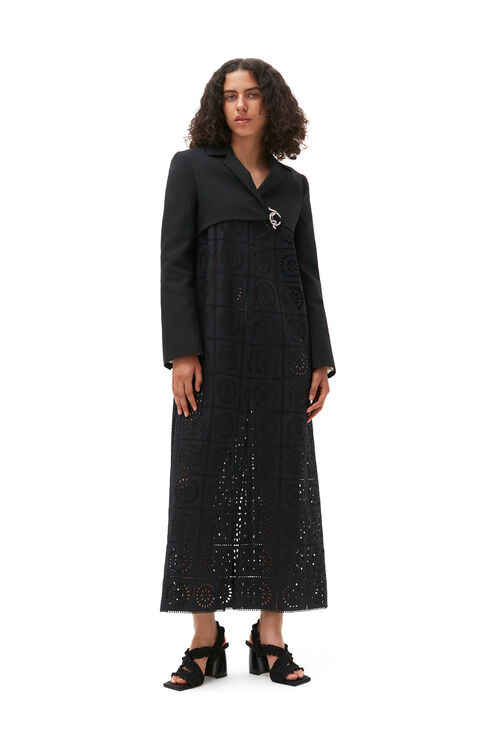 Ganni Cotton Suiting Cropped Blazer In Black
