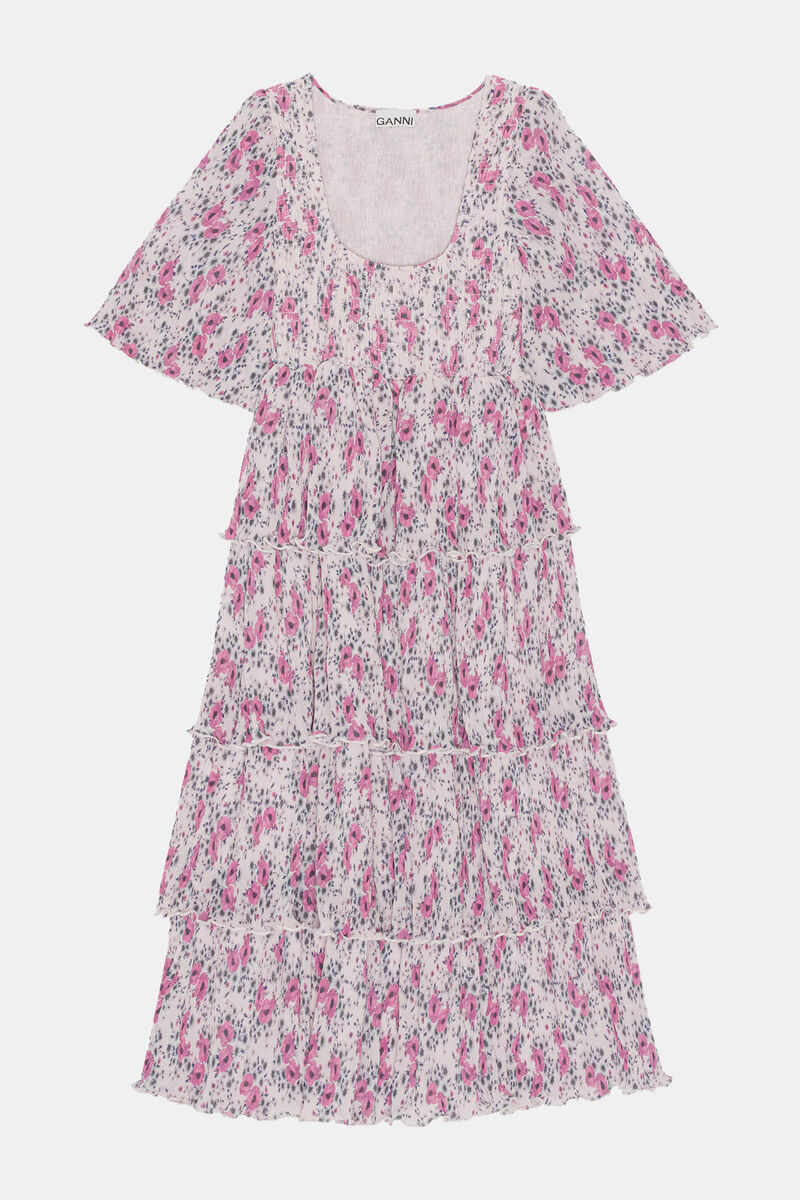 Pleated Georgette Flounce Smock Midi Dress, Recycled Polyester, in colour Mauve Chalk - 1 - GANNI