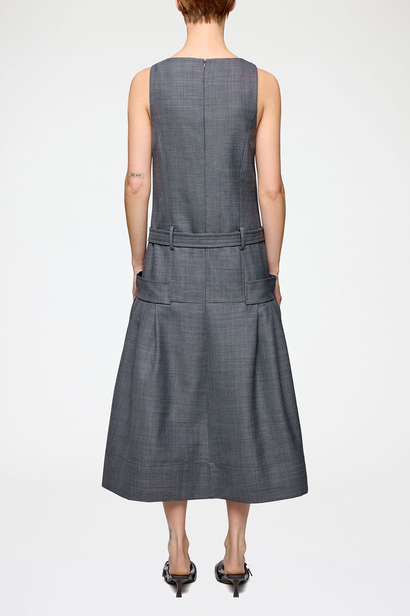 Dress in Grey Wool Melange, Wool, in colour Phantom - 2 - GANNI