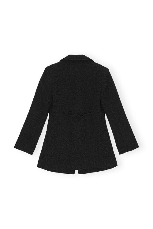 Black Textured Suiting Tie String Blazer, in colour Black - 2 - GANNI