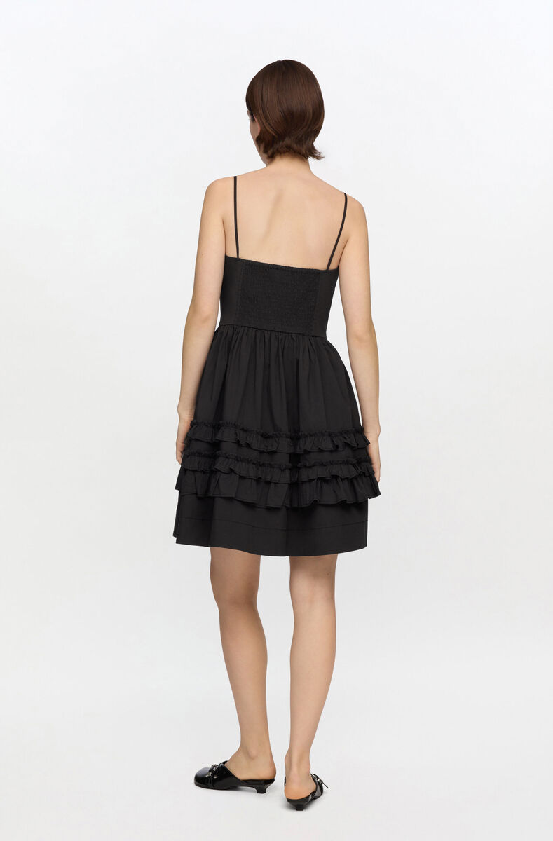 Black Mini Frill Dress, Organic Cotton, in colour Black - 2 - GANNI