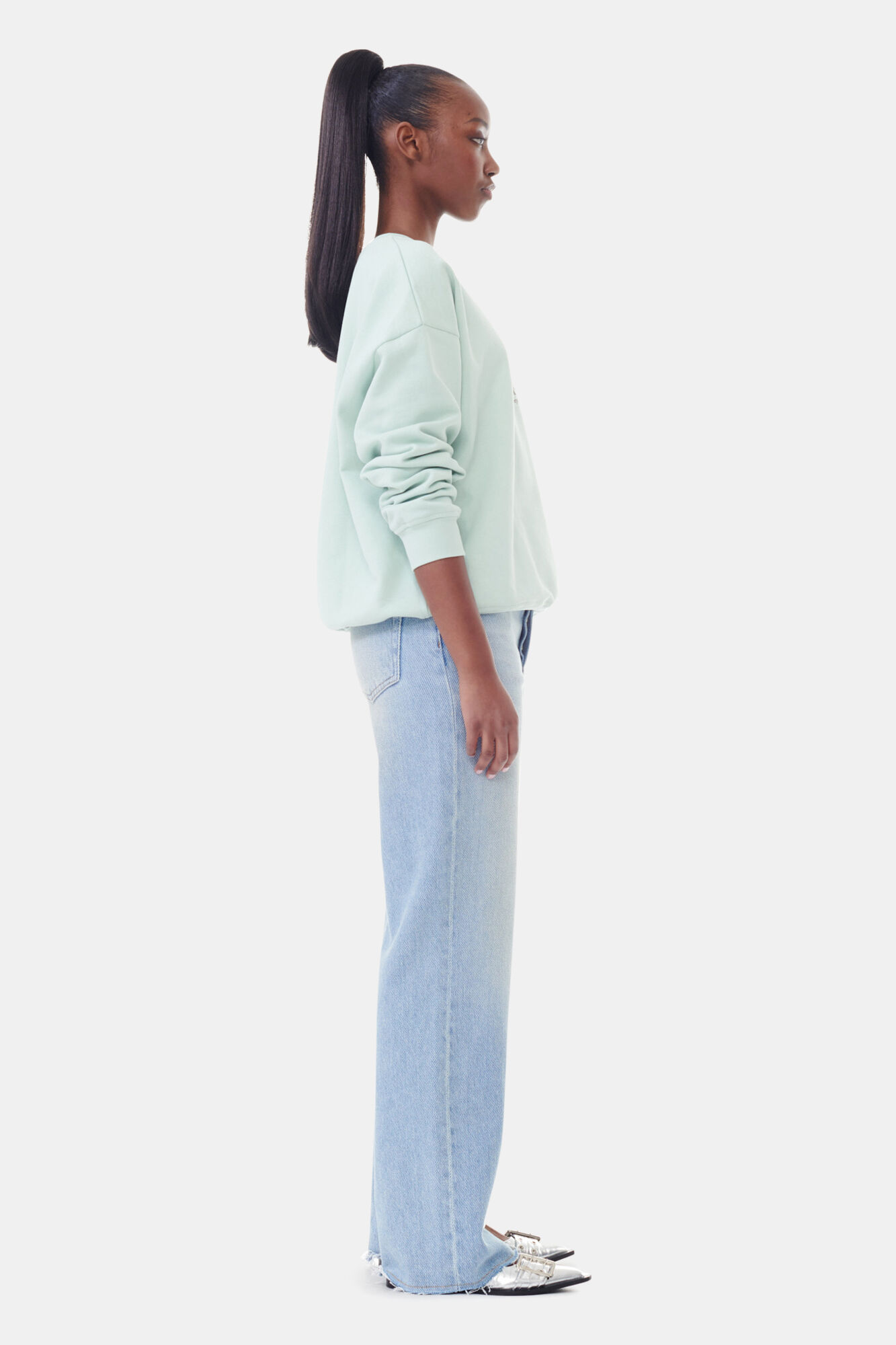 Mint Green Isoli Oversized Sweatshirt, Cotton, in colour Aqua Foam - 3 - GANNI