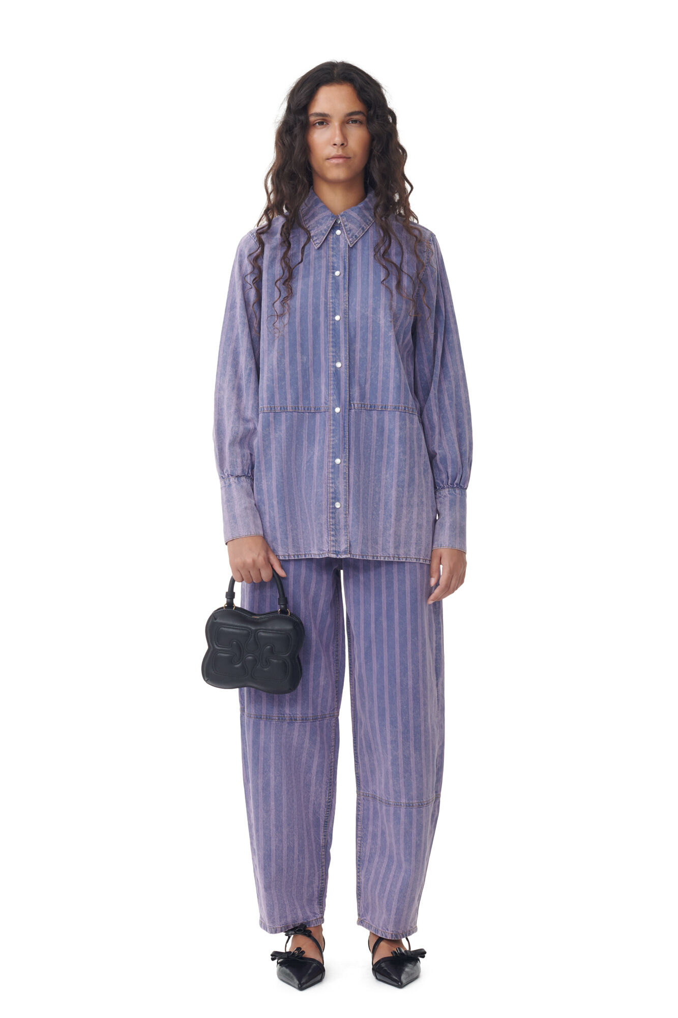 Purple Striped Denimskjorte, Cotton, in colour Mid Blue Stone - 2 - GANNI