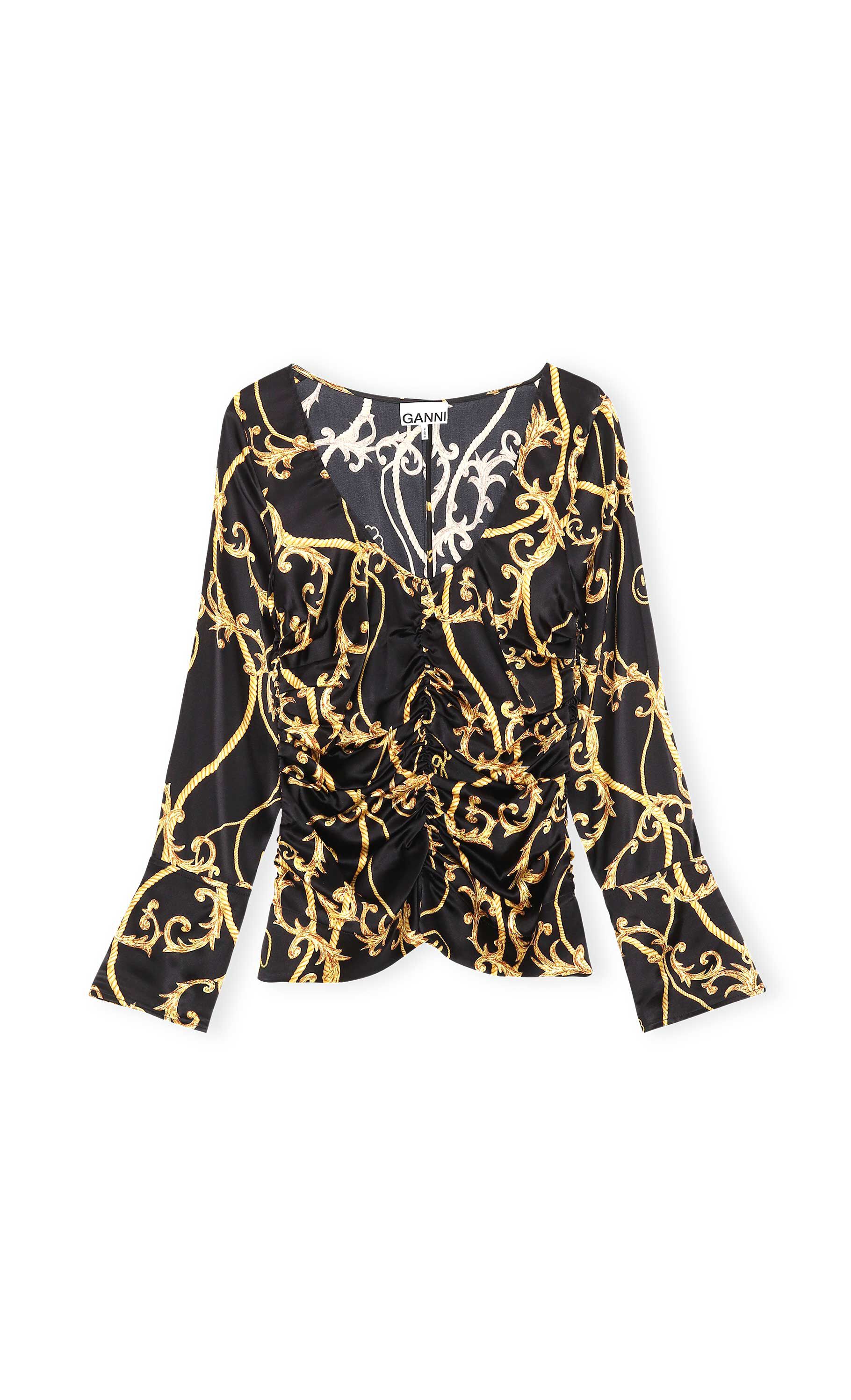 Black Silk Stretch Satin U-neck 