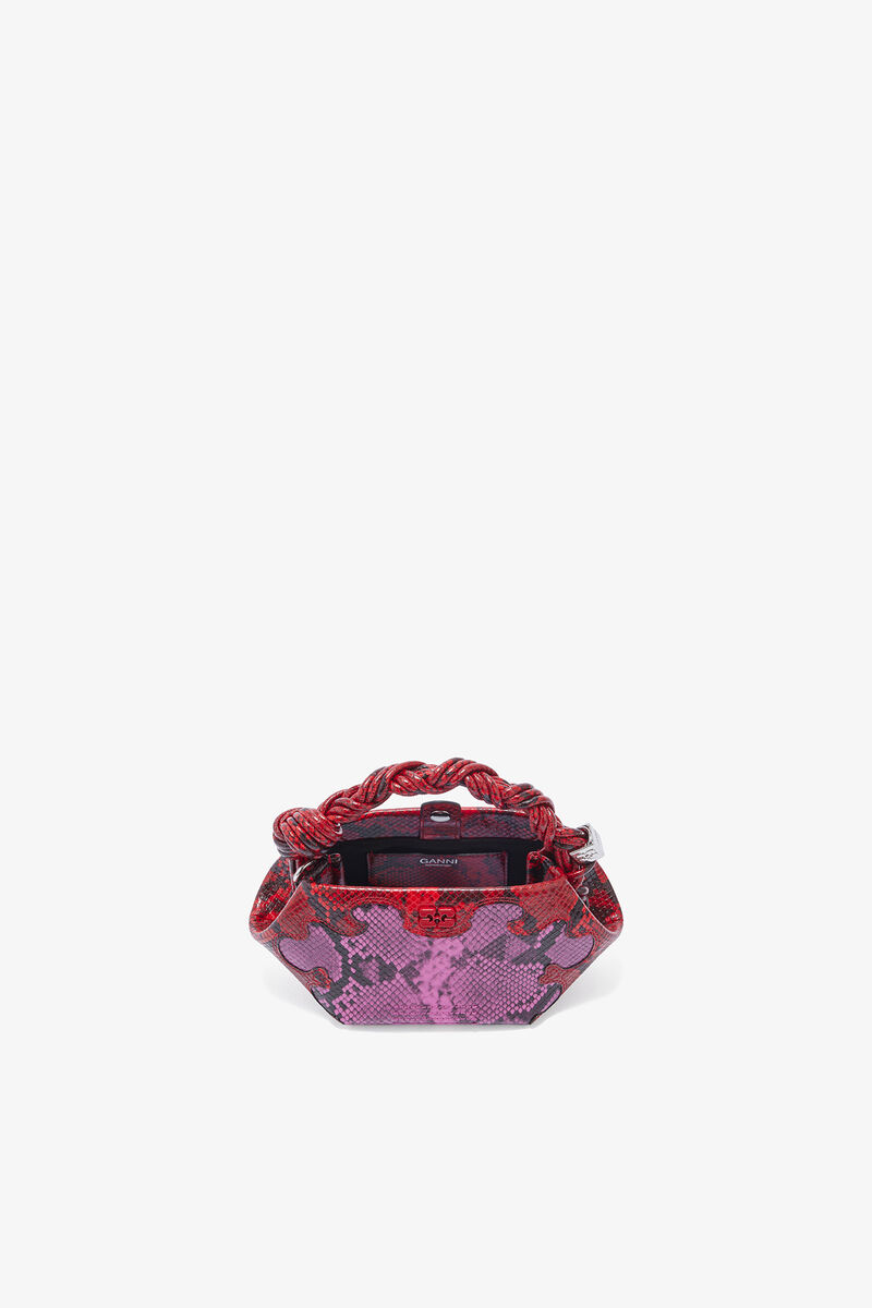 Mini Bou Bag in Pink Snake, Recycled Polyester, in colour Raspberry Rose - 3 - GANNI