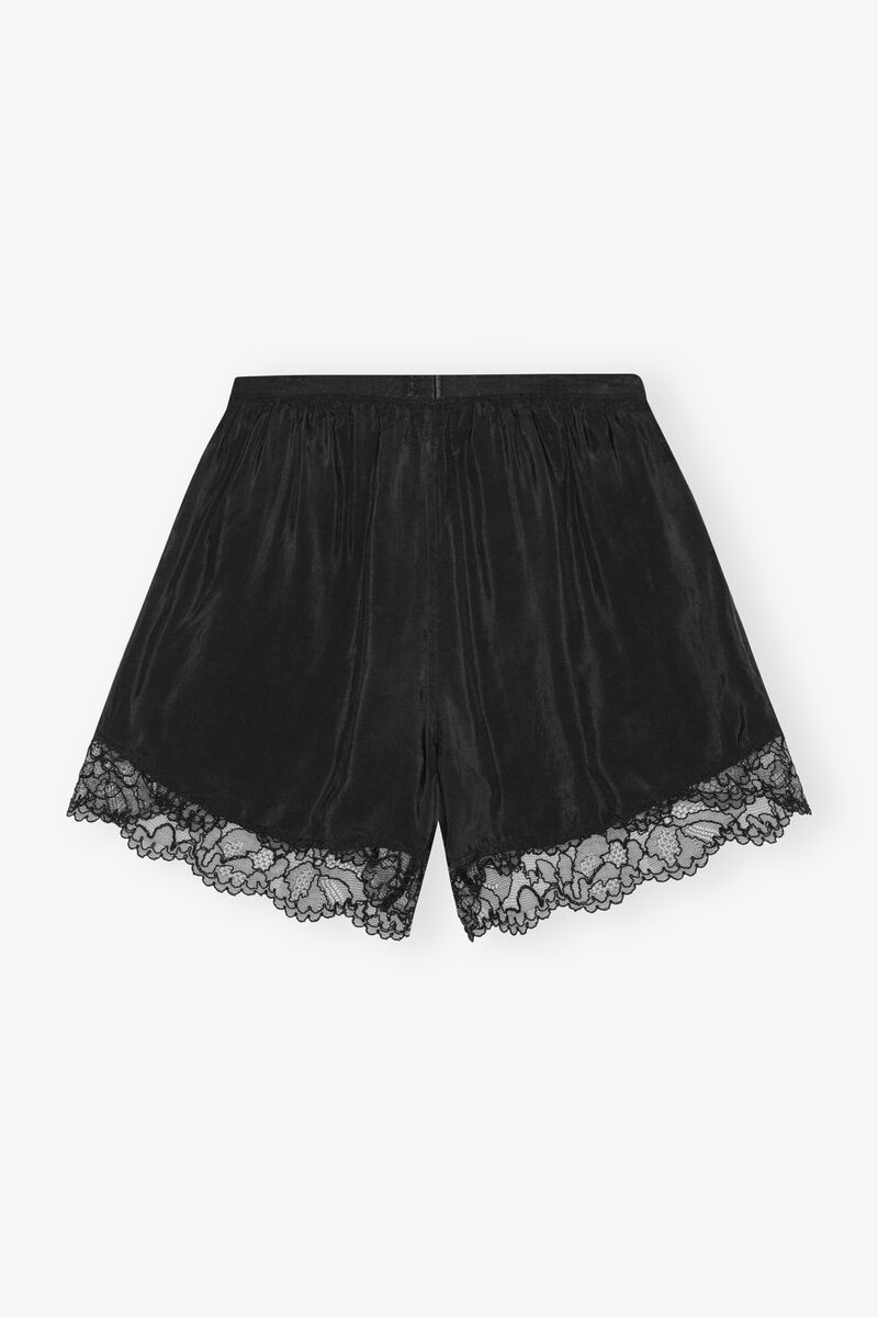 Black Viscose Habotai Elasticated Shorts, Viscose, in colour Black - 2 - GANNI