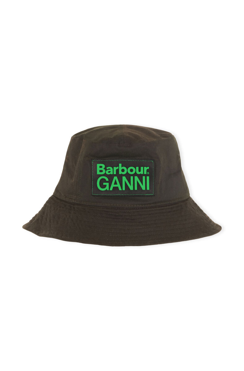 GANNI X Barbour Bucket Hat , Cotton, in colour Dark Green - 1 - GANNI