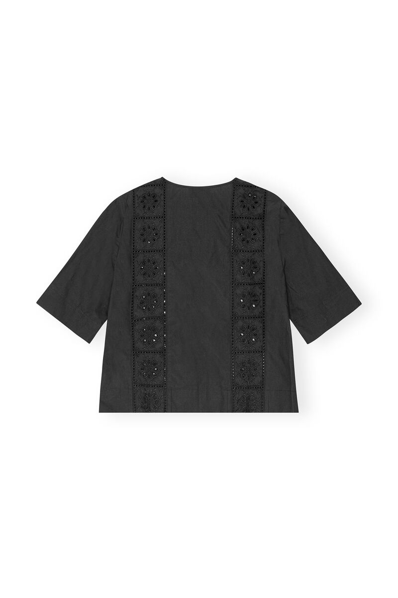 Black Broderie Anglaise Tie Bluse, Cotton, in colour Black - 2 - GANNI