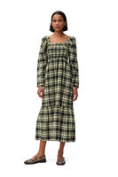 Checkered Seersucker Maxi Dress, Cotton, in colour Check Elfin Yellow - 1 - GANNI