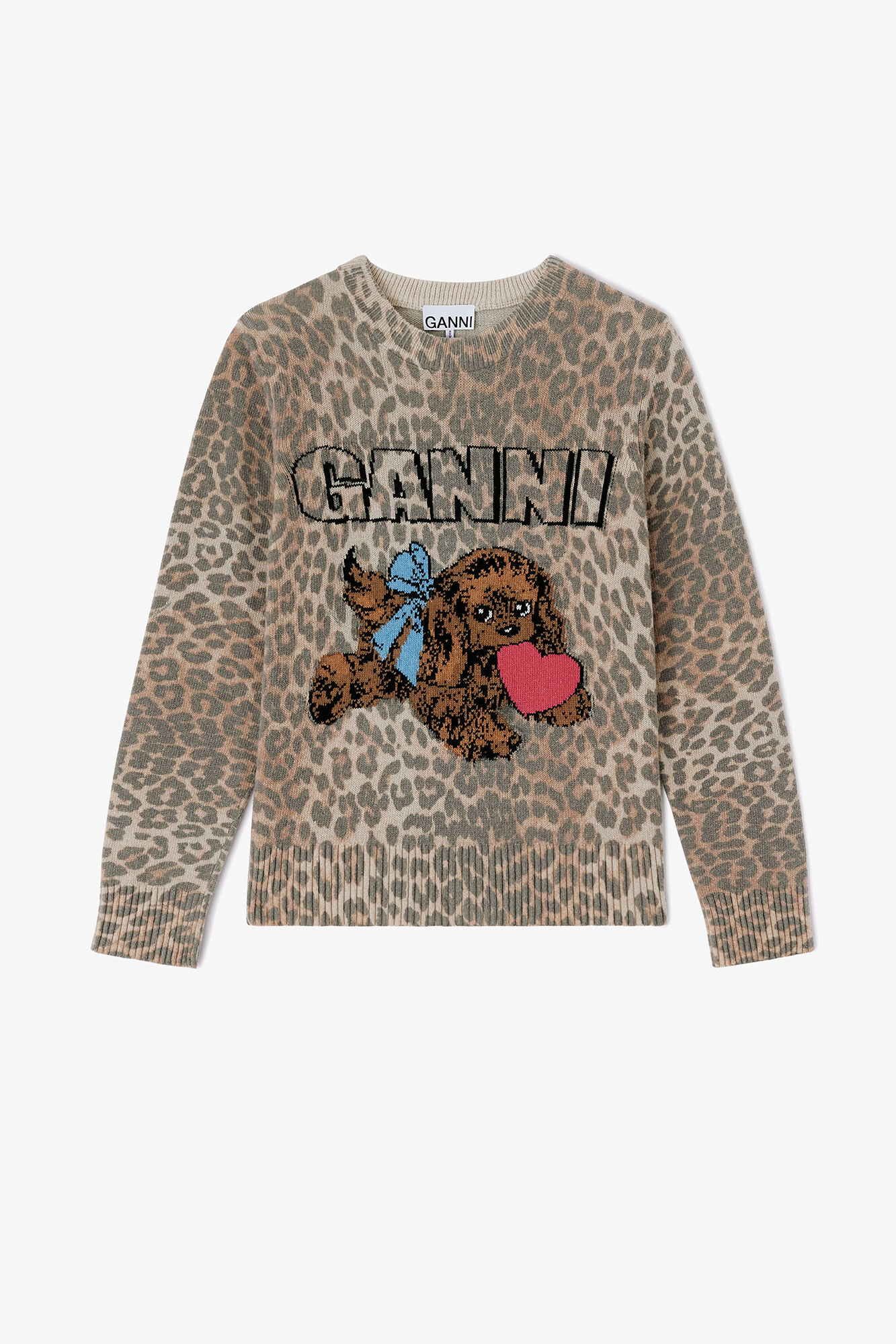 Jumper in Leopard, Wool, in colour Leopard - 1 - GANNI