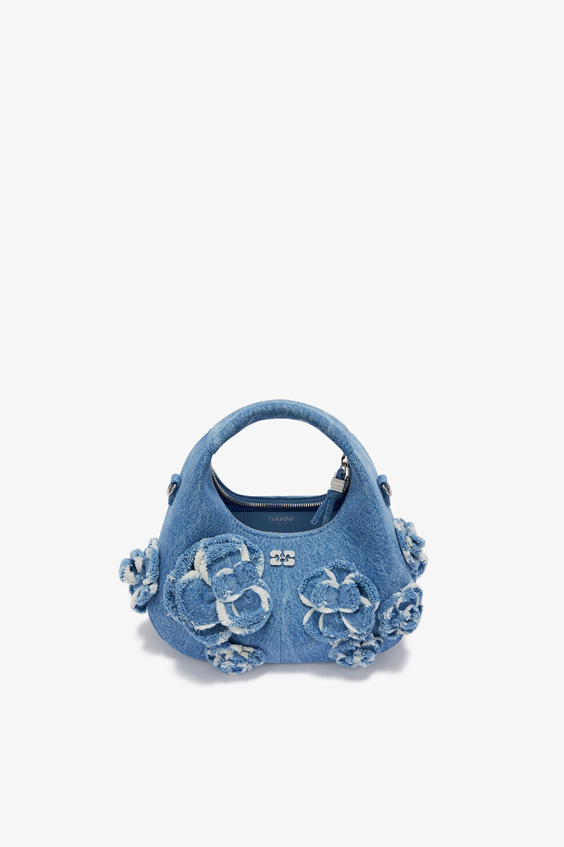 Mini Hobo Bag in Blue Denim, Organic Cotton, in colour Light Blue Vintage - 3 - GANNI