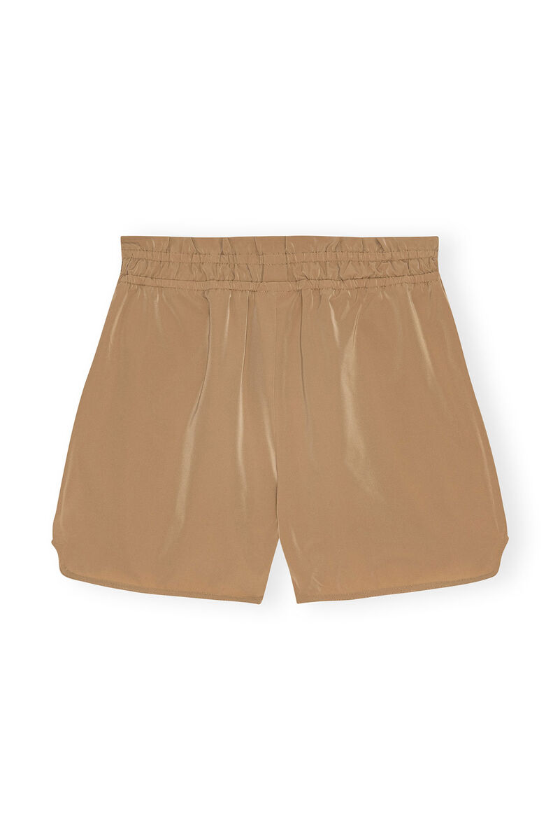 Brown Light Twill Shorts, Recycled Polyester, in colour Tiger's Eye - 2 - GANNI