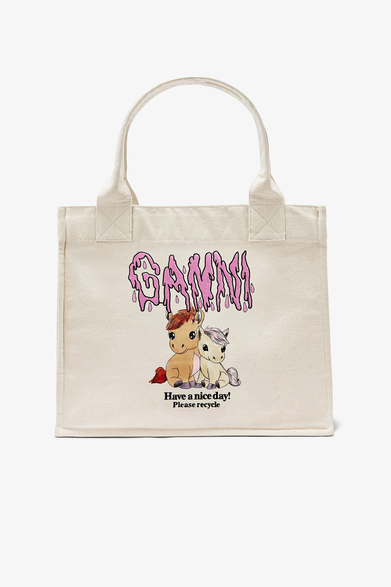 Pony Printed Large Tote, Recycled Cotton, in colour Egret - 1 - GANNI