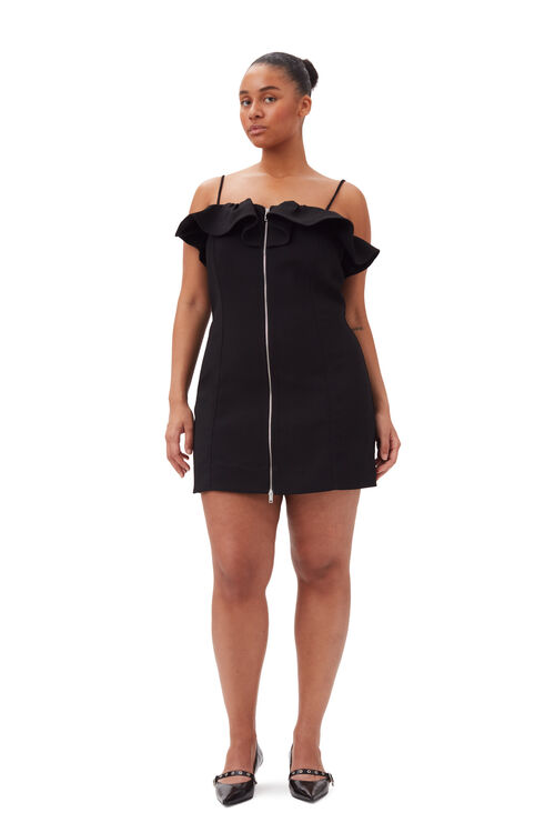 Black Bonded Crepe Strap Mini Dress, Polyester, in colour Black - 5 - GANNI