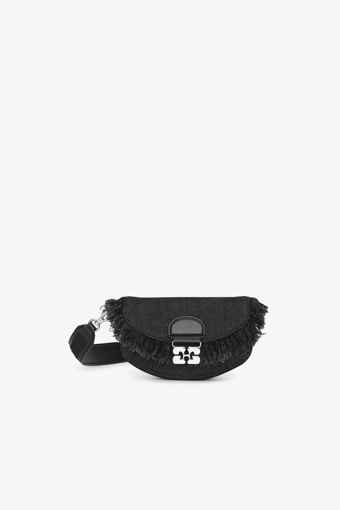 Black Denim Mini Apo-G Wallet On Chain, Black