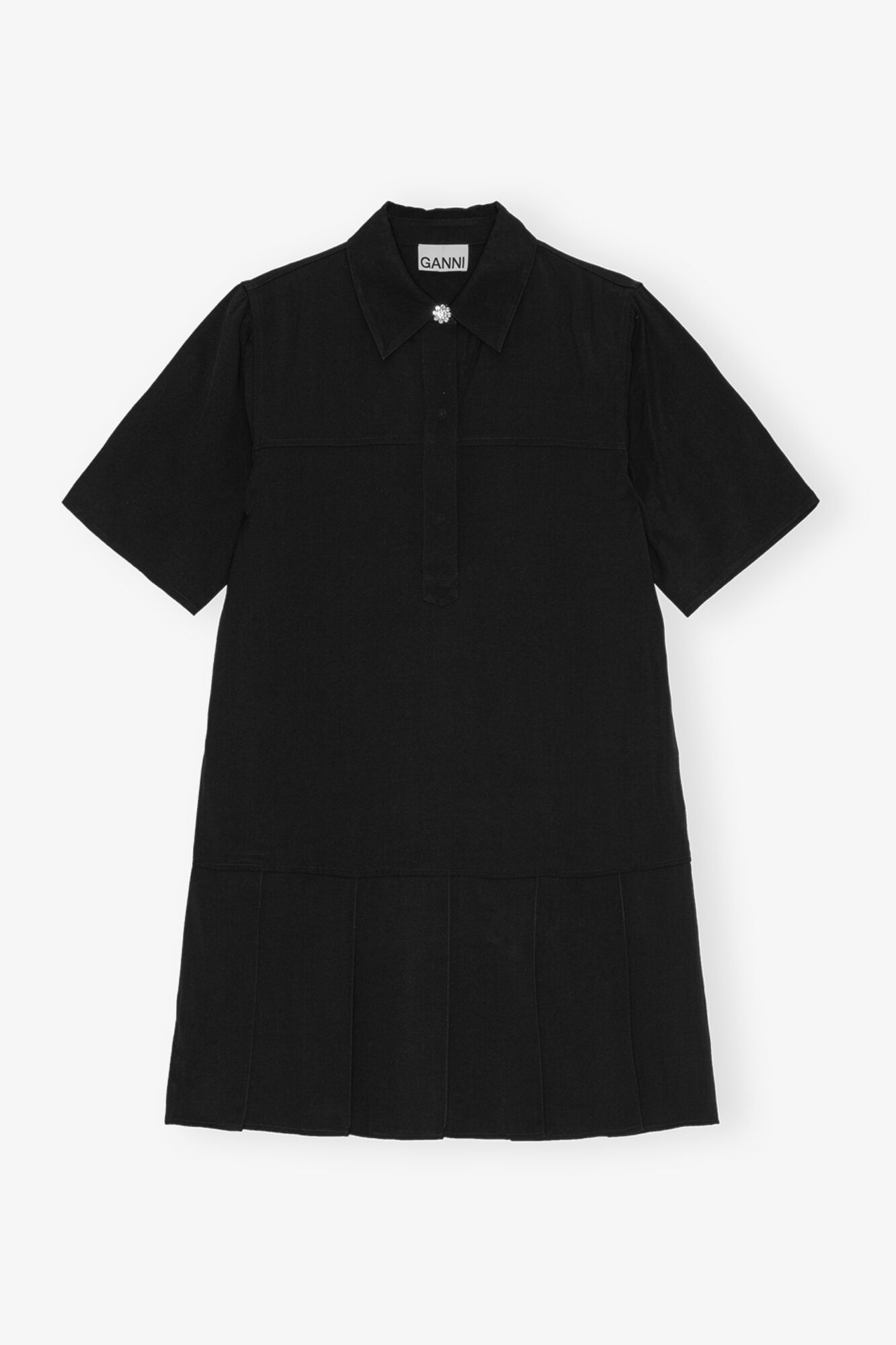Black Viscose Twill Mini Dress, LENZING™ ECOVERO™, in colour Black - 1 - GANNI