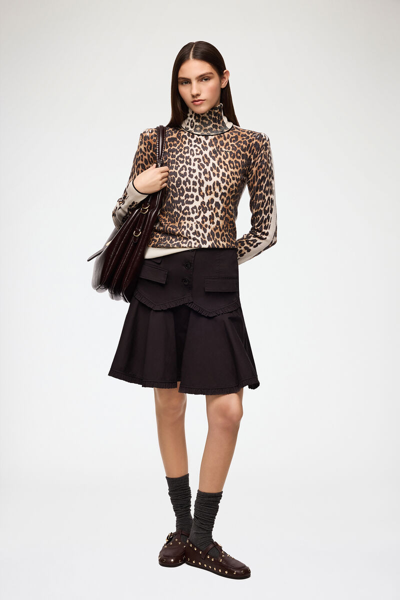 Turtleneck in Leopard, Merino Wool, in colour Almond Milk - 2 - GANNI