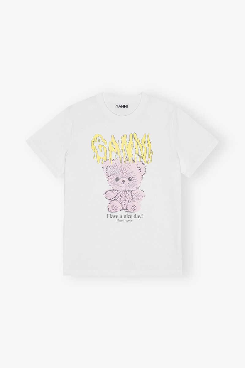 White Basic Cotton Jersey Teddy Relaxed T-shirt, Organic Cotton, in colour Bright White - 1 - GANNI