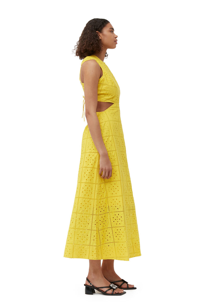 Broderie Anglaise Two Piece Dress, Cotton, in colour Maize - 3 - GANNI