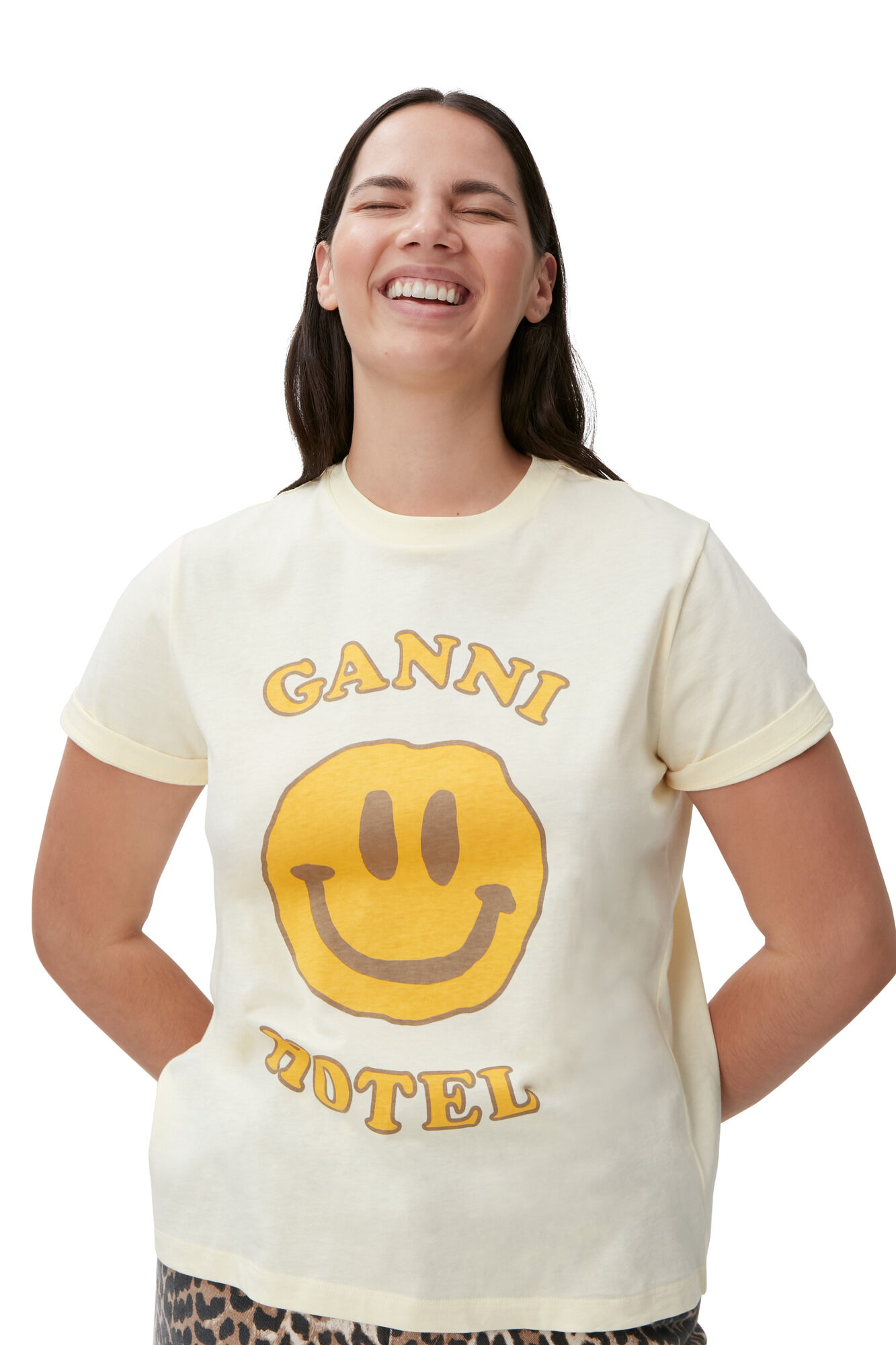 T-shirt med logotyp, Cotton, in colour Flan - 1 - GANNI