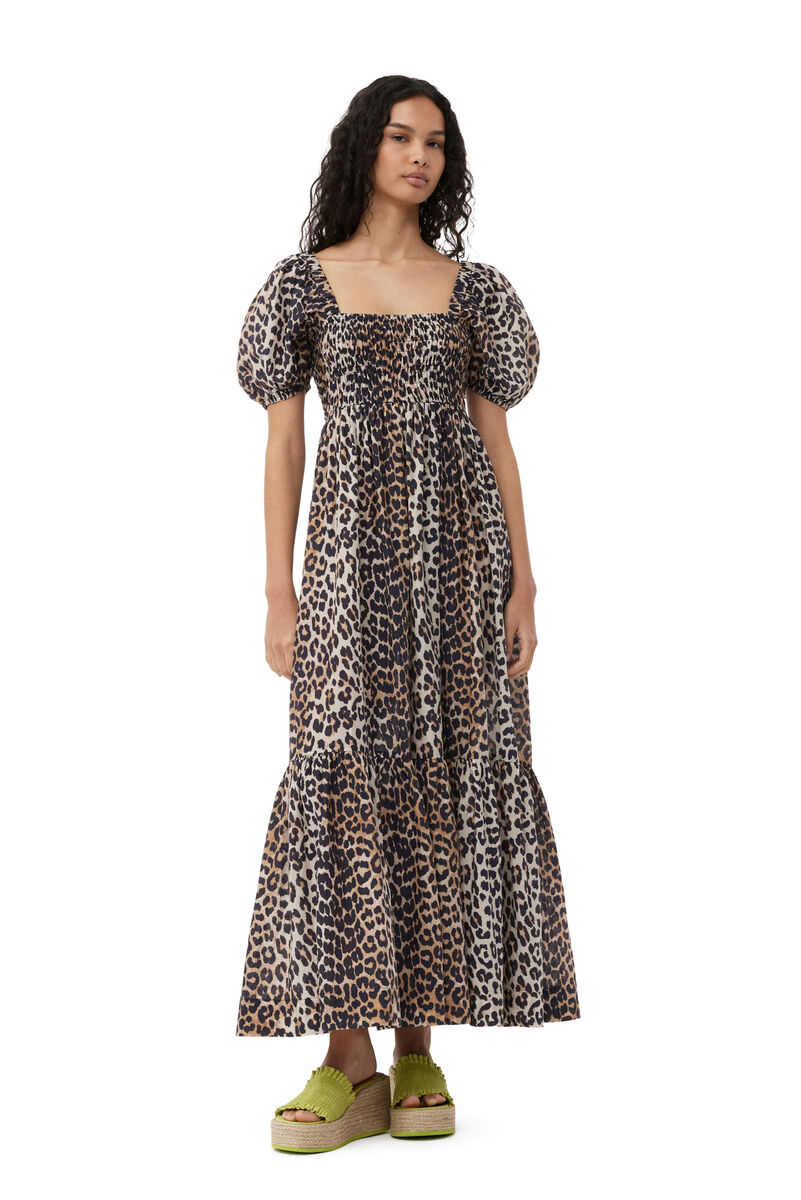 Silk Smock Maxi Dress, Cotton, in colour Leopard - 1 - GANNI