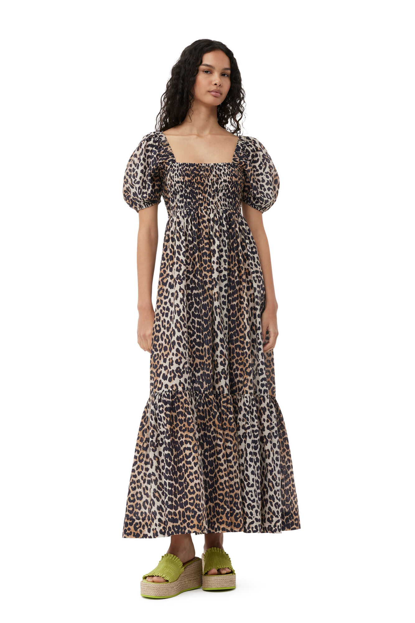 Leopard Silk Smock Maxi Dress | GANNI US