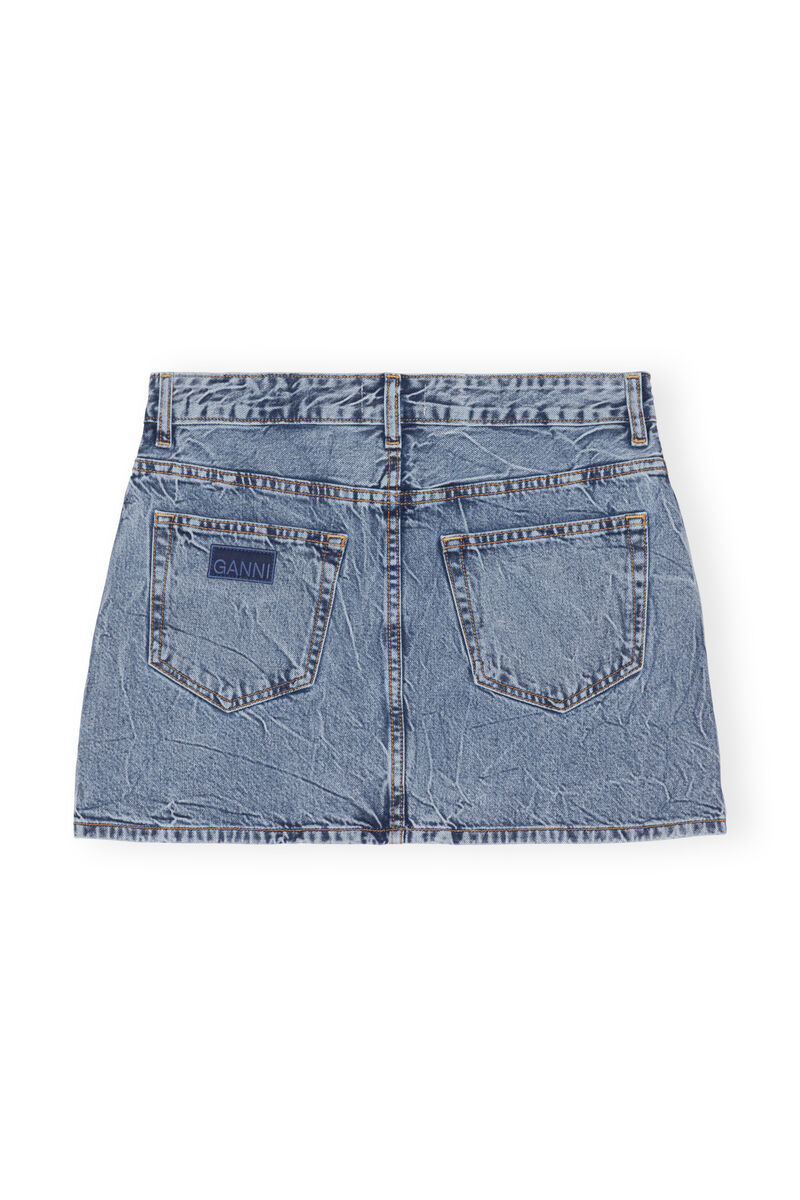 Crinkle Denim Mini Skirt, Cotton, in colour Mid Blue Stone - 2 - GANNI