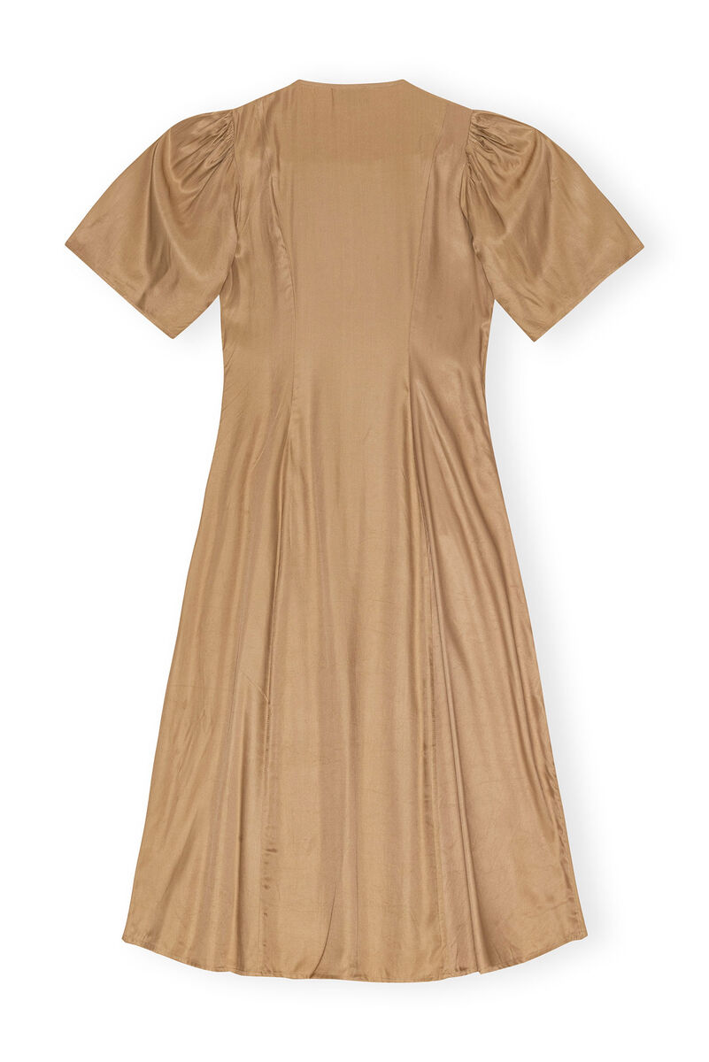 Brown Viscose Twill Wrap Midi Dress, Ecovero Viscose, in colour Tiger's Eye - 2 - GANNI