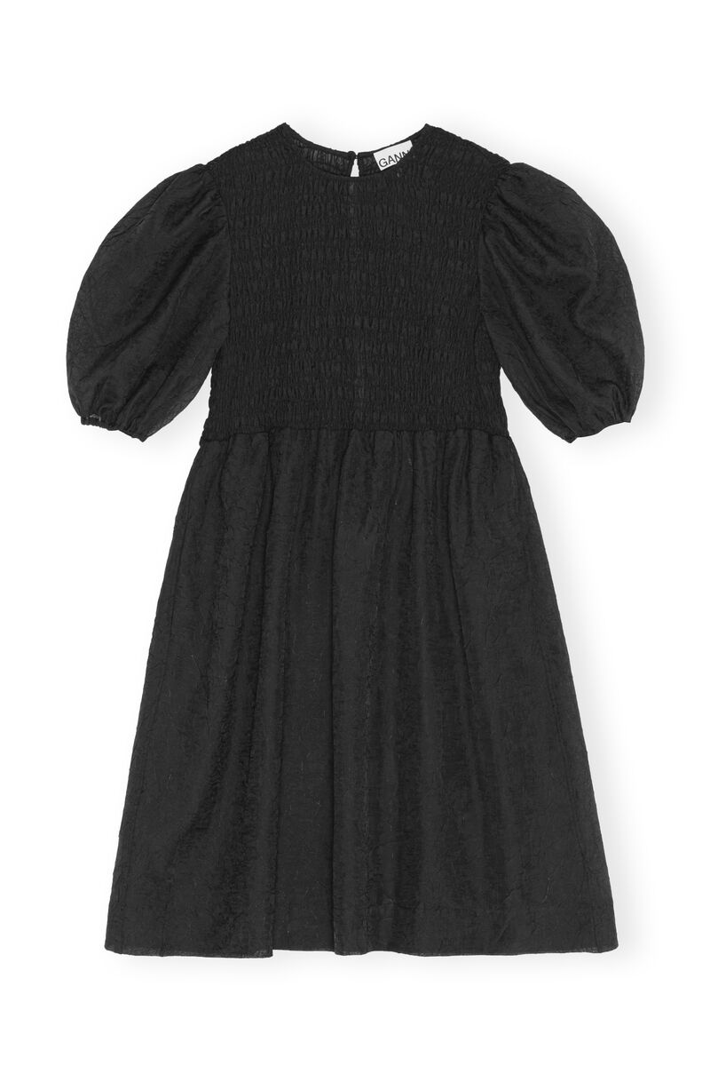 Crinkled Georgette Midi Dress, Recycled Polyester, in colour Black - 1 - GANNI