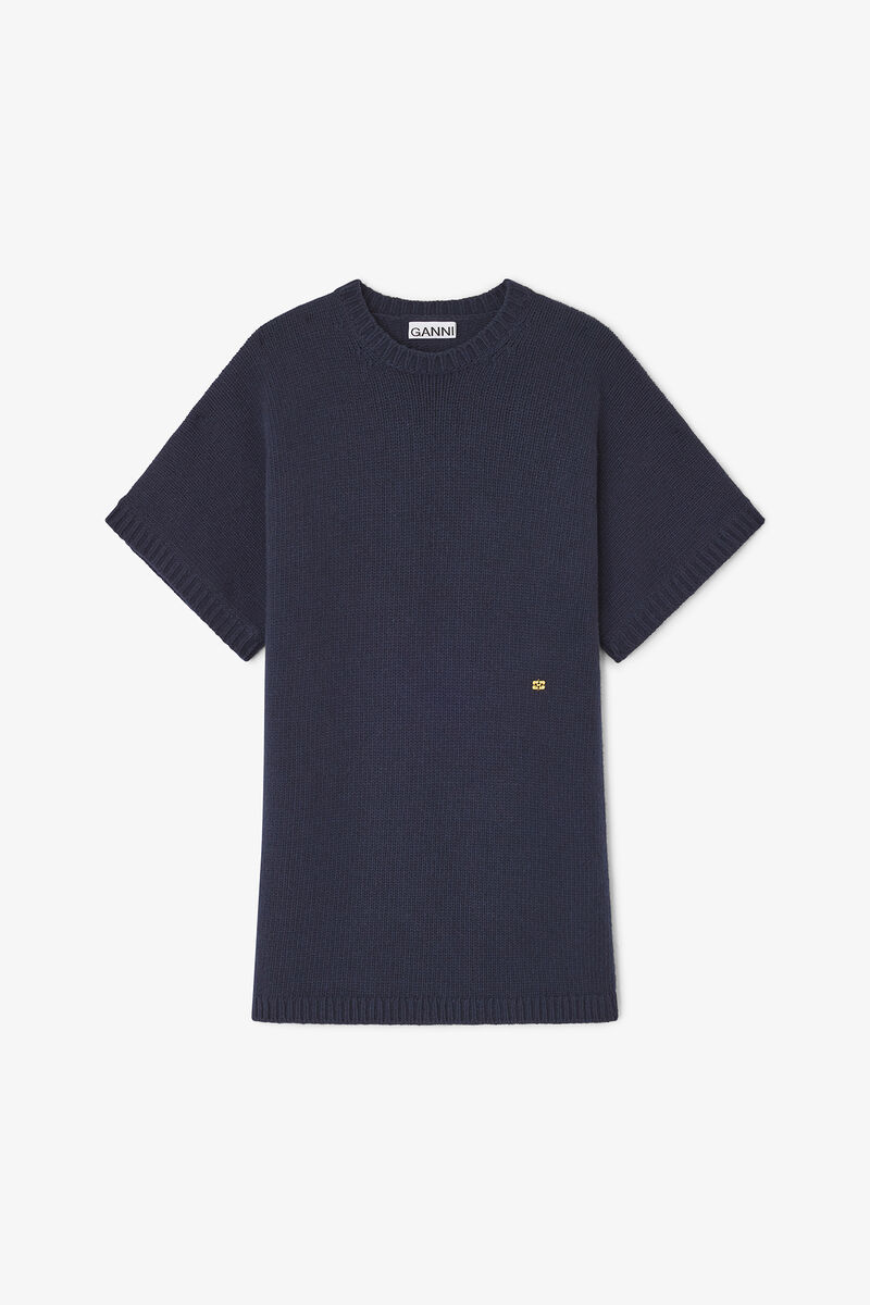 Dark Blue Wool Mix Dress, Wool, in colour Sky Captain - 1 - GANNI