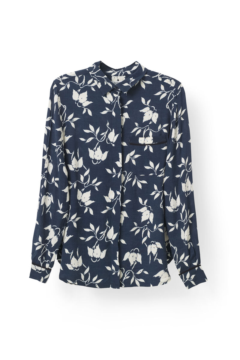 Maxwell Crepe Shirt, in colour Vanilla Ice Bell Flower - 1 - GANNI