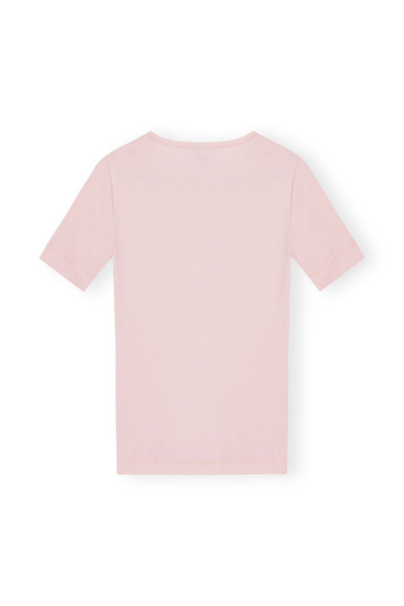 Pink Soft Cotton Rib Short Sleeve T-Shirt, Elastane, in colour Chalk Pink - 2 - GANNI