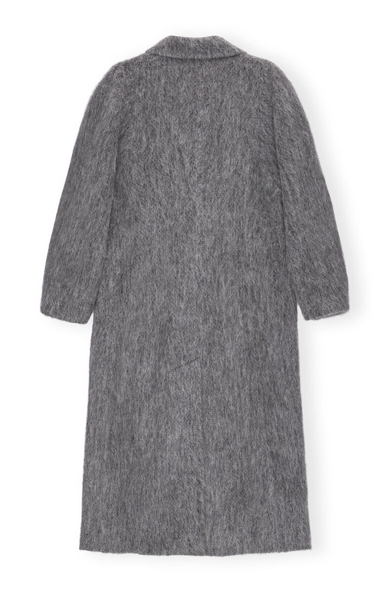 Grey Fluffy Wool Curved Sleeves Frakke, Alpaca, in colour Frost Gray - 2 - GANNI