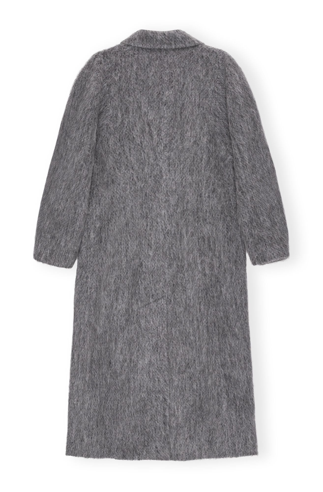 Grey Fluffy Wool Curved Sleeves Coat, Alpaca, in colour Frost Gray - 2 - GANNI