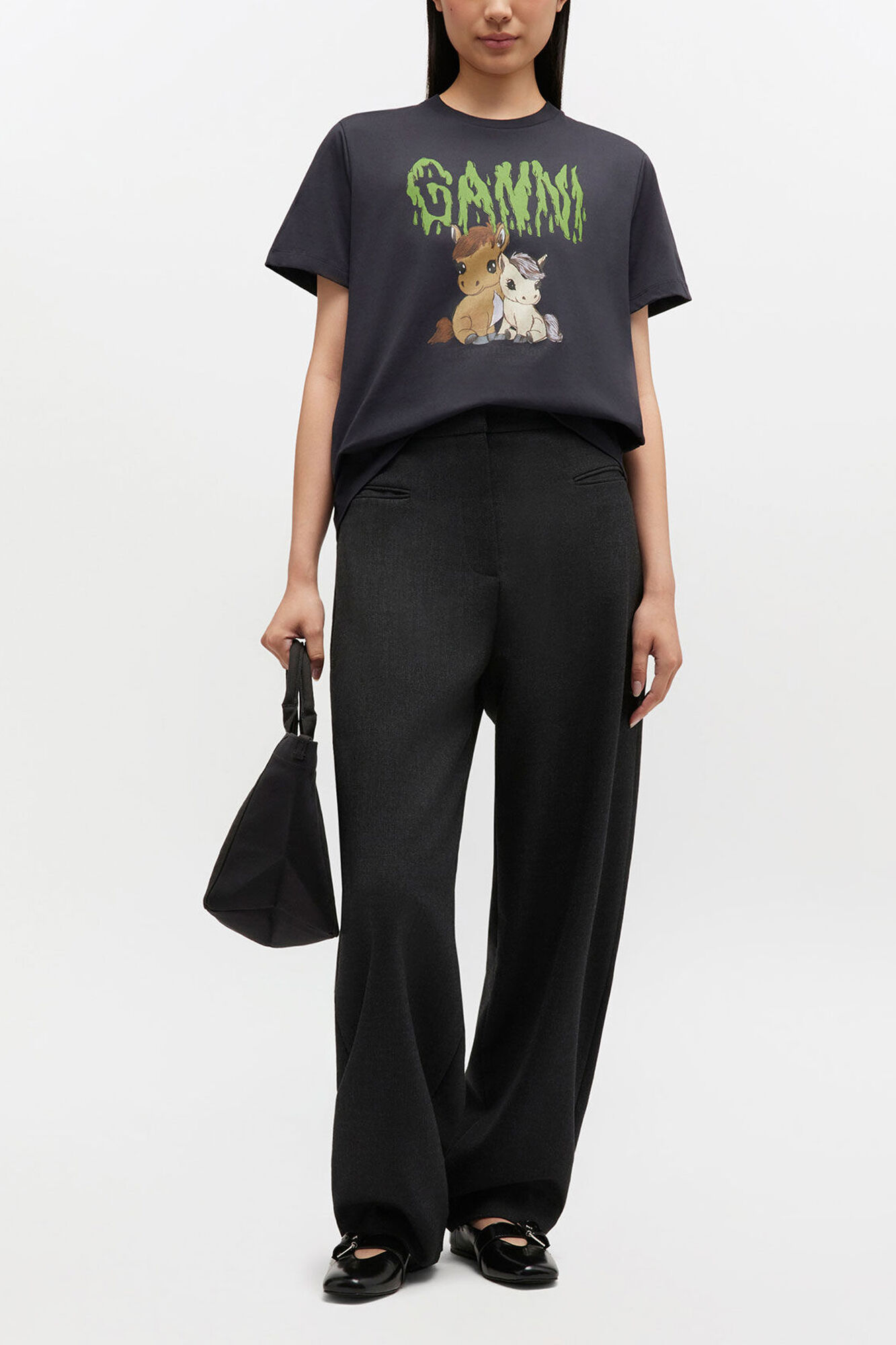 Graphic Cotton T-shirt, Organic Cotton, in colour Phantom - 2 - GANNI