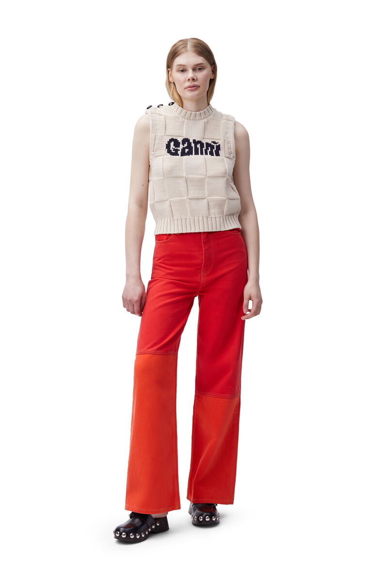 Cotton Logo Vest, Cotton, in colour Egret - 1 - GANNI