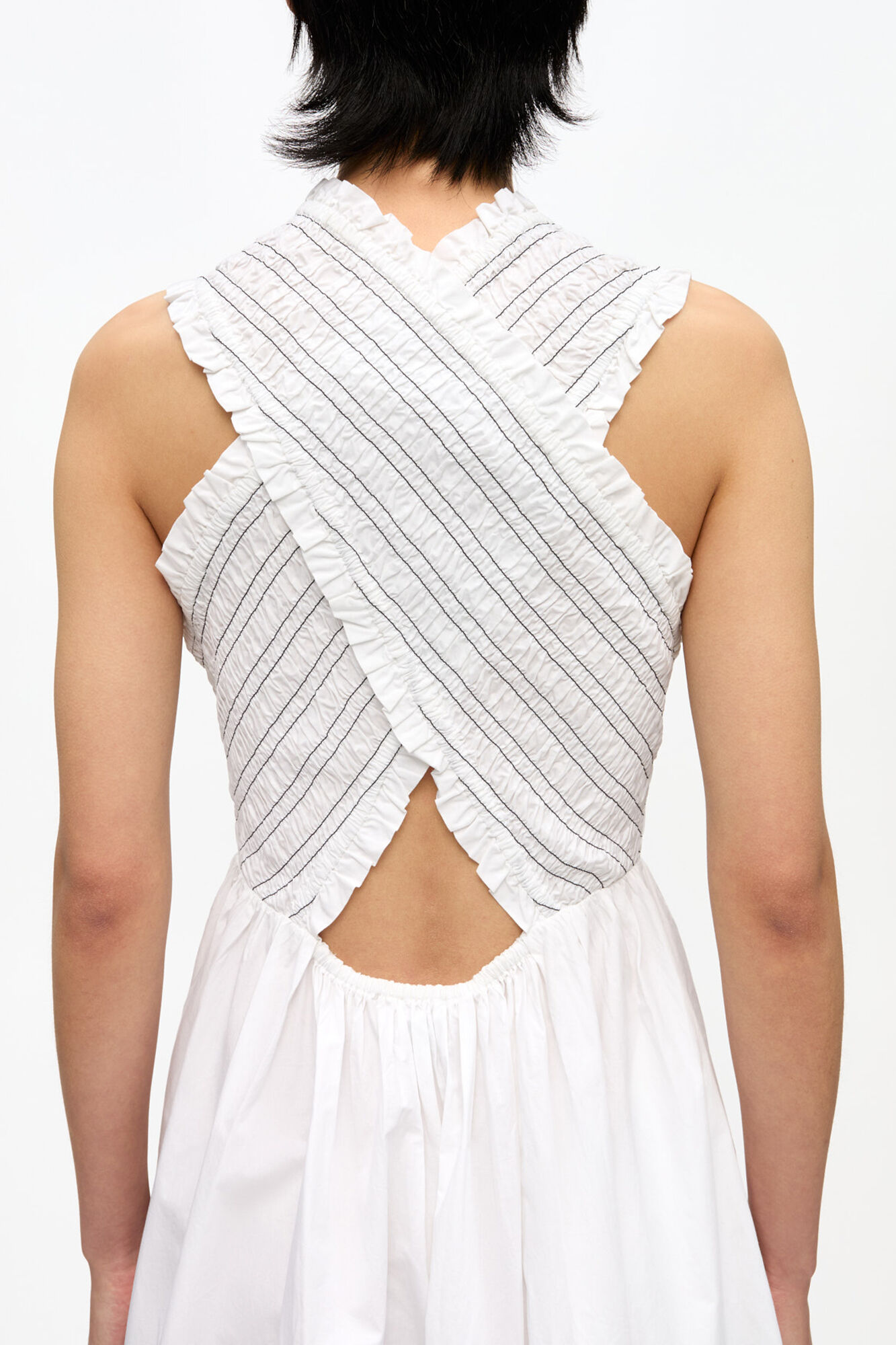 Washed Stretch Cotton Smock Midi Dress, Cotton, in colour Bright White - 3 - GANNI