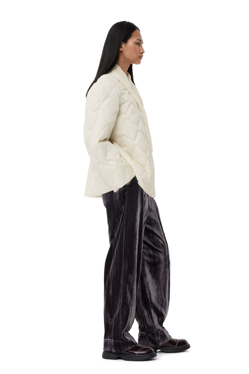 White Ripstop Quilt Jacke, Recycled Polyester, in colour Egret - 3 - GANNI
