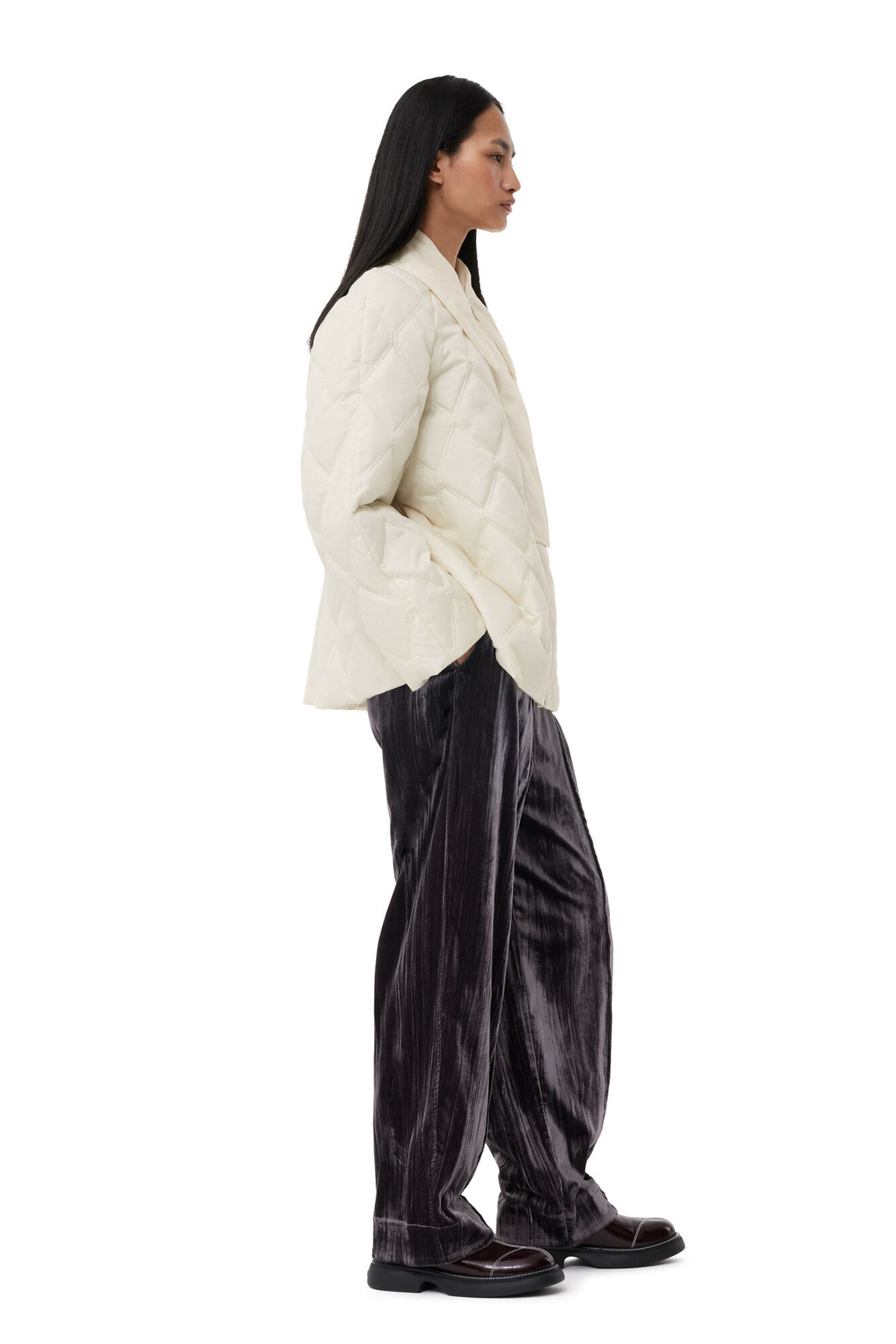 White Ripstop Quilt Jacket, Recycled Polyester, in colour Egret - 3 - GANNI