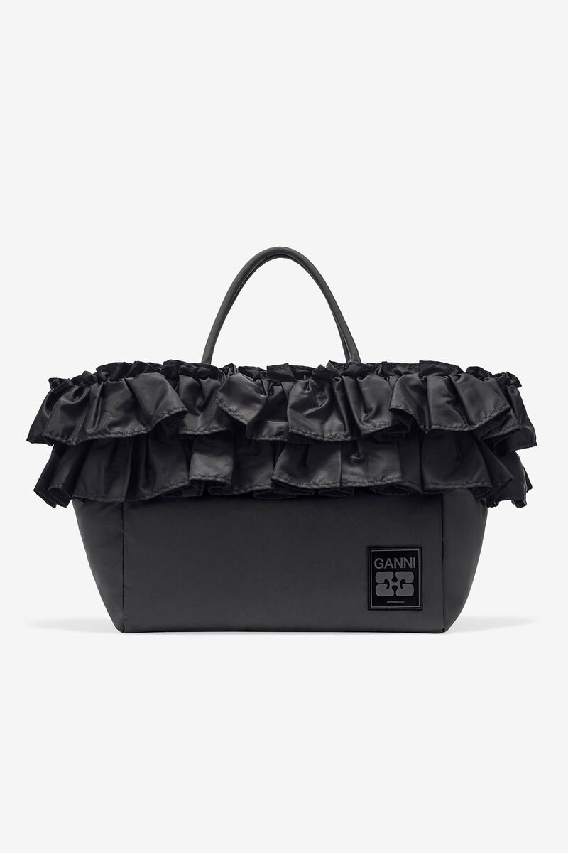 Black XXL Ruffle Tote, in colour Black - 1 - GANNI